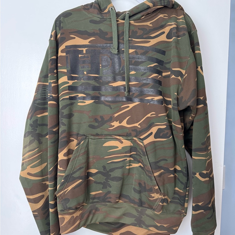 Camouflage Hoodie with built in koozie and bottle opener.